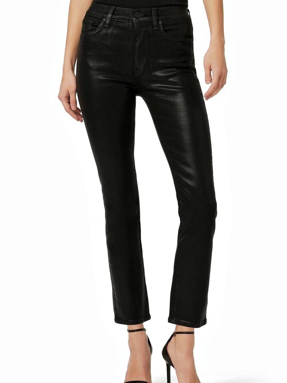 Hudson Jeans Barbara Coated High Waist Ankle Straight Leg Jeans (Black Coated)